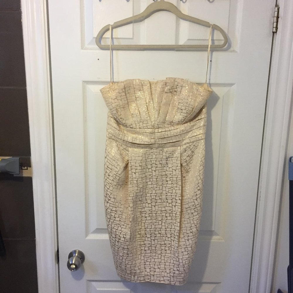 Max & Cleo Strapless Cream and Gold Cocktail Dress